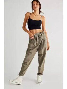 Free People Dark Olive Margate Canvas High Rise Tapered Chino S
